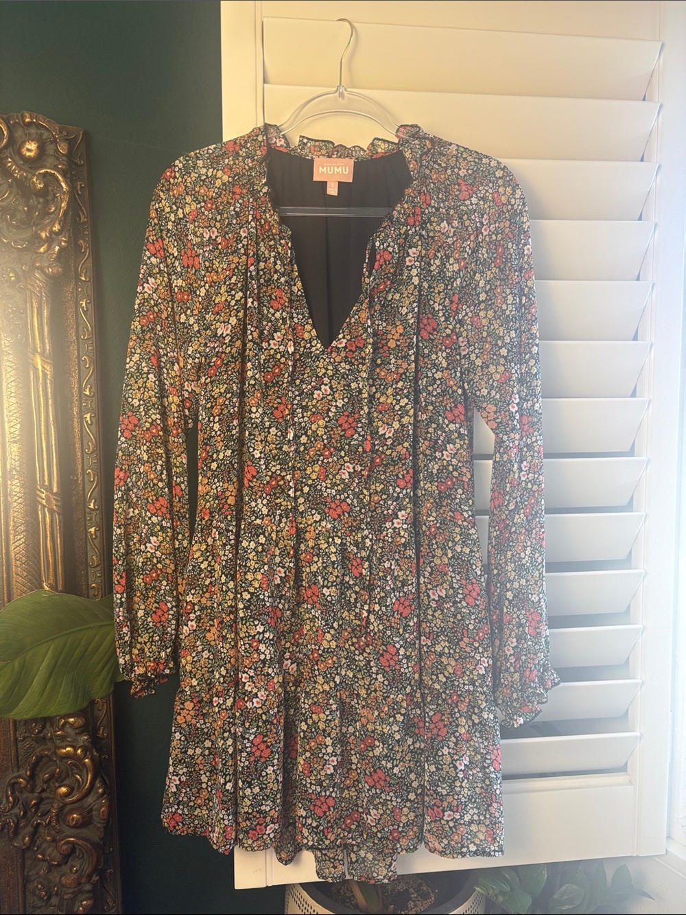 Show Me Your Mumu Birdie Floral Long Sleeve Tiered Mini Dress Size S